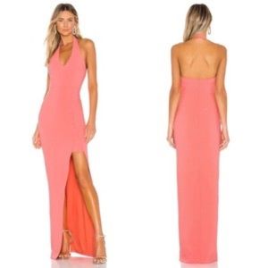LIKELY coral halter maxi gown